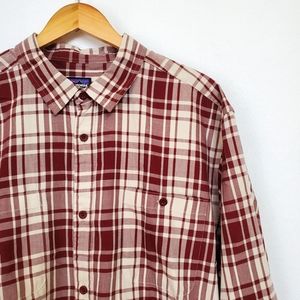 Patagonia Organic Pima Cotton Red Plaid Long Sleeve Shirt Men's XXL NEW